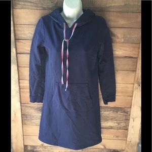 Boden Oriel Sweatshirt Hoodie Dress in Navy Blue with Stripes Size 2